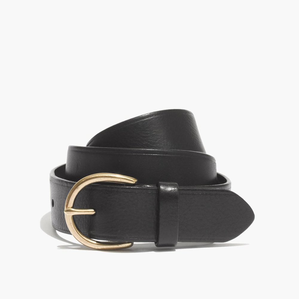 Madewell Perfect Leather Belt in Black with Gold Buckle